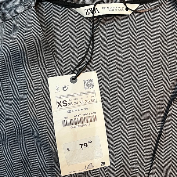 Zara NWT gray herringbone patterned v-neck midi dress Size XS - Picture 6 of 7